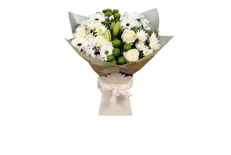 Simplicity White Hand-Tied Flower Bouquet – Roses & Lilies | Wowcher