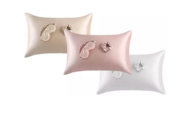 Luxury Satin Sleep Gift Set – Satin Pillowcase, Eye Mask & Scrunchie – Soft, Gentle, Machine Washable – Gift-Ready in Champagne, Pink or White | Wowch