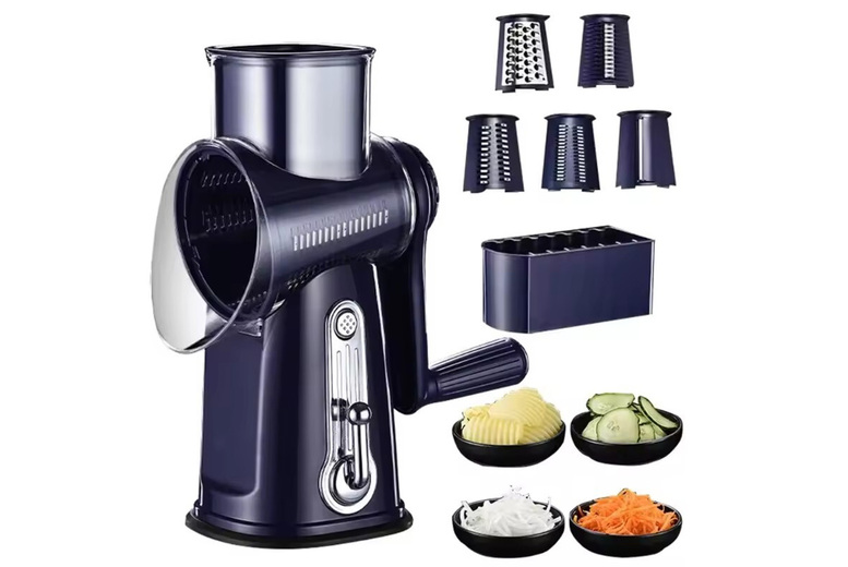 5-in-1 Multi-Function Rotary Vegetable Grater & Slicer with Storage – Compact Kitchen Appliance | Wowcher