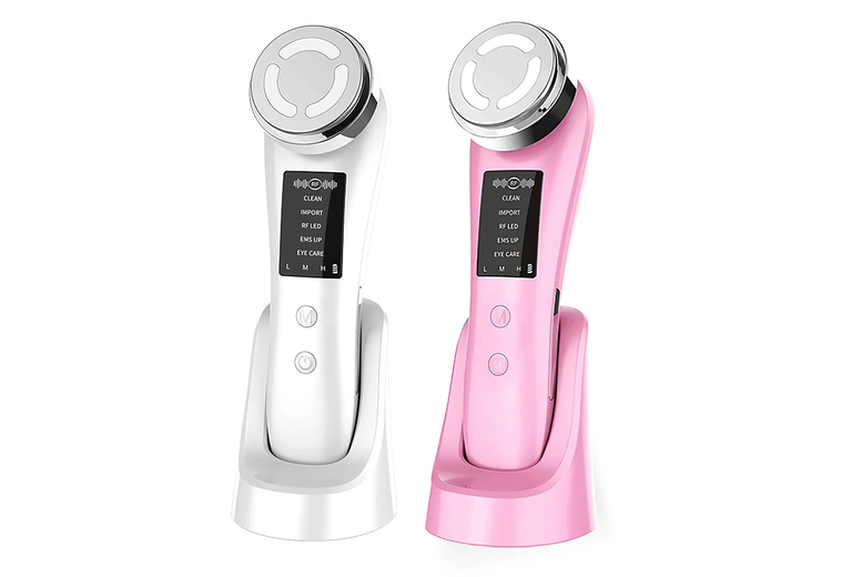 EMS Ion Facial Skin-Tightening Device – Anti-Wrinkle, Deep Cleansing, Portable (Pink or White) | Wowcher