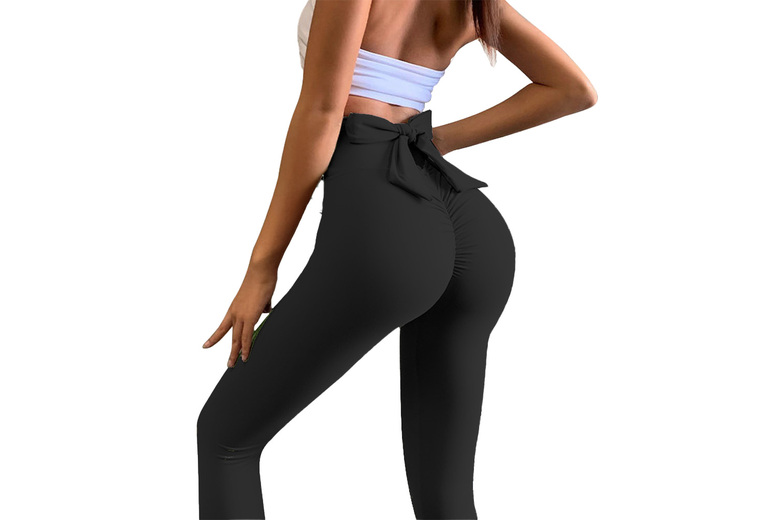 Women’s Black Breathable Butt-Scrunch Summer Leggings with Bow – Versatile Athleisure | Wowcher