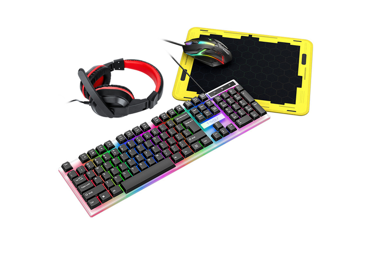 4-in-1 RGB Gaming Combo Kit – Mechanical-Feel Keyboard, High-Speed Mouse, Immersive Headset & Non-Slip Mousepad | Wowcher