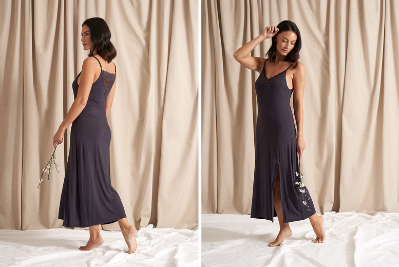 Pretty You London Unisex Teal Bamboo Lace Midaxi Chemise & Kimono Robe Set, Xl, Raven | Wowcher