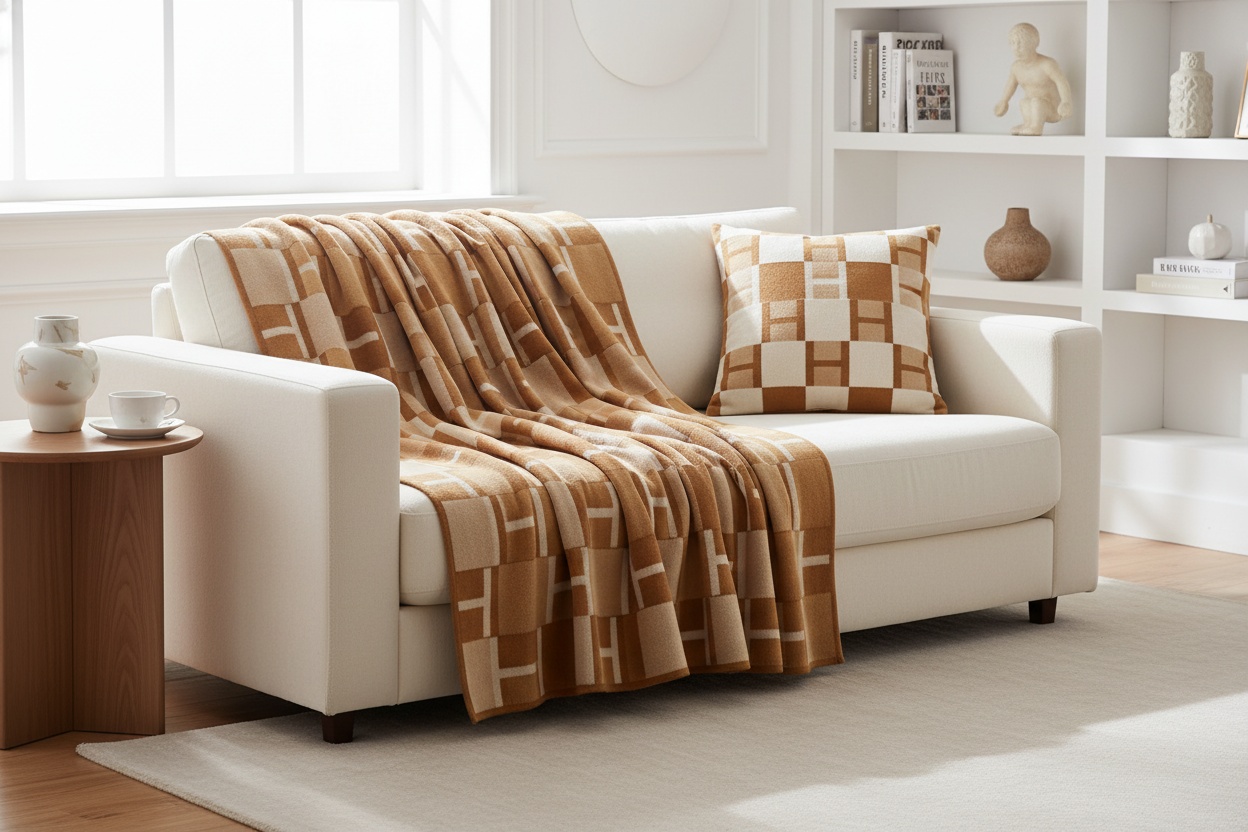 Designer  Avalon Cotton Throw Blanket & Pillowcase Set - Ultra Soft, Modern Design, 140x165cm | Wowcher