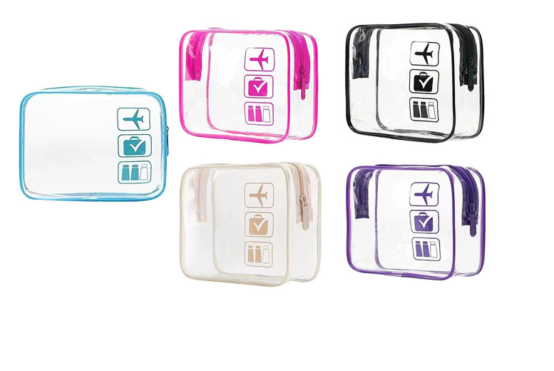 Clear Cabin Toiletries Storage Bag Set – TSA-Approved, Lightweight PVC, 5 Colours, Multipack Options | Wowcher