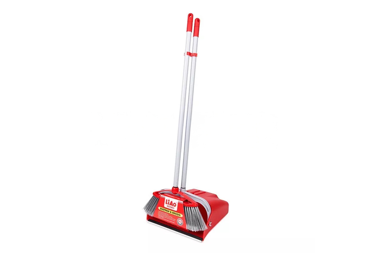 Wind-Proof Long-Handled Dustpan & Brush Set – Sturdy, No-Bend, Multi-Surface Cleaning (75cm, Red) | Wowcher