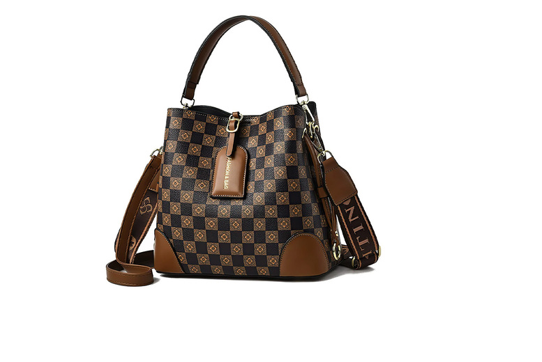 Black Women’s Vegan Leather Large Capacity Tote Bag – Checkered Crossbody Purse, Adjustable Strap, Organiser Satchel | Wowcher