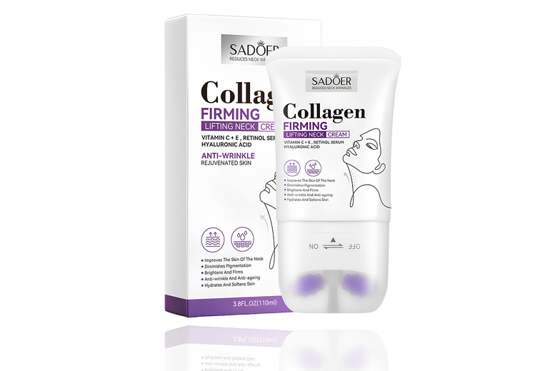 Collagen & Retinol Lifting Neck Cream with Hyaluronic Acid – Anti-Ageing, Deep Hydration, For Sensitive Skin, 110ml Roller Applicator | Wowcher