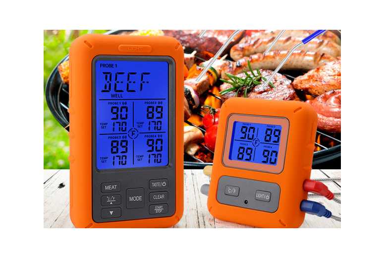 Wireless Stainless Steel Meat Thermometer – 4-Probe, Waterproof, Remote BBQ Accessory | Wowcher