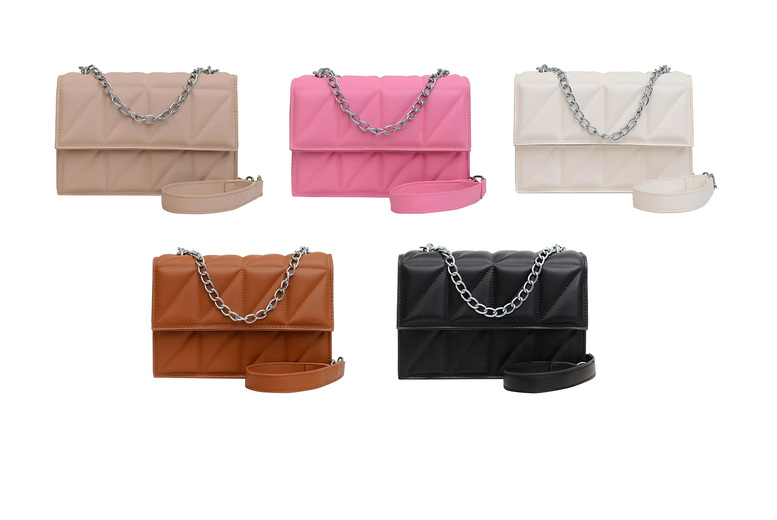 Unisex Brown Quilted Crossbody & Shoulder Bag – Lightweight Chain Strap Purse in 5 Colours | Wowcher