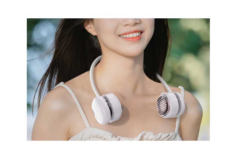 Portable Bladeless Neck Fan – 5-Speed, USB Rechargeable, Hands-Free Headphone Design | Wowcher