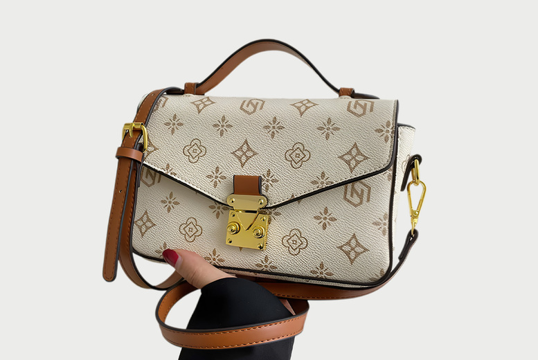 Unisex Brown Vegan Leather Floral Print Shoulder Bag – Adjustable Strap, Spacious Crossbody, 3 Colours | Wowcher