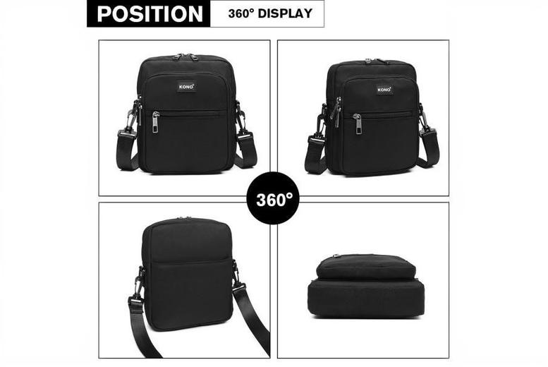 Unisex Kono Multi-Pocket Crossbody Shoulder Bag – Black or Khaki | Wowcher Unisex Kono Multi-Pocket Crossbody Shoulder Bag – Black or Khaki | Wowcher