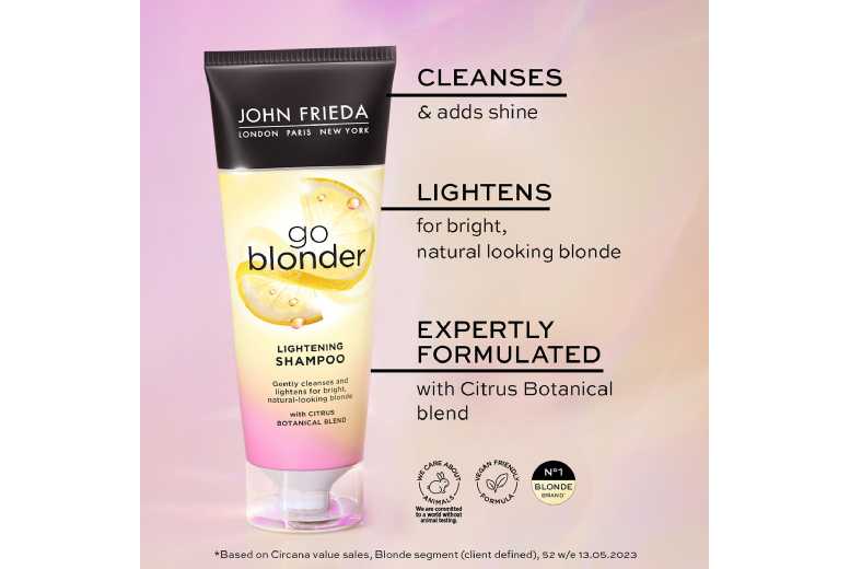 John Frieda Go Blonder Citrus Botanical Shampoo for Blonde, Colour-Treated & Highlighted Hair, 250ml | Wowcher
