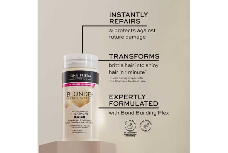 John Frieda Blonde+ Repair Pre-Shampoo Treatment 100ml – Bond Builder for Damaged, Colour-Treated Hair | Wowcher John Frieda Blonde+ Repair Pre-Shampoo Treatment 100ml – Bond Builder for Damaged, Colour-Treated Hair | Wowcher