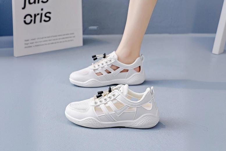 Women’s Breathable Mesh Slip-On Trainers – Lightweight Casual Shoes, Beige or Grey (UK3-UK7) | Wowcher