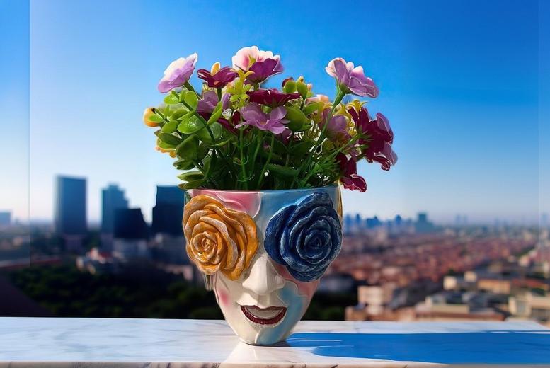 Modern Artistic Resin Rose Face Planter – Weather-Resistant Sculpture Pot | Wowcher