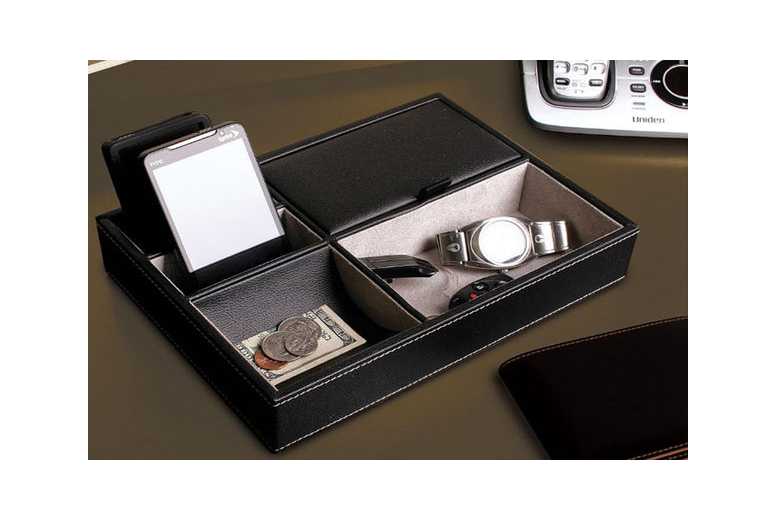 Valet Tray Faux Leather Jewelry Box Organizer with 5 Compartments | Wowcher