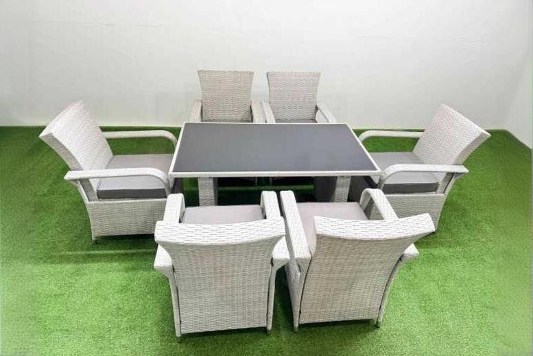 7 Piece PE Rattan Reclining Dining Set – Weather-Resistant, Modern Garden Furniture | Wowcher