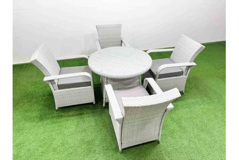 5 Piece PE Rattan Weather-Resistant Outdoor Dining Set – Round Table, Reclining Chairs | Wowcher