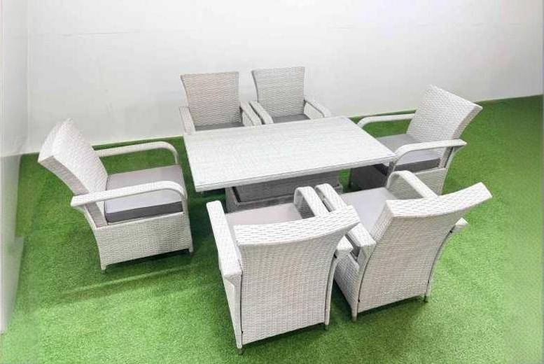 7-Piece PE Rattan Weather-Resistant Garden Dining Set with Adjustable Table | Wowcher
