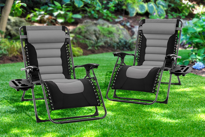 Extra Wide Padded Zero Gravity Reclining Sun Lounger – Steel Frame, Foldable, 1 or 2 Seater | Wowcher Extra Wide Padded Zero Gravity Reclining Sun Lounger – Steel Frame, Foldable, 1 or 2 Seater | Wowcher