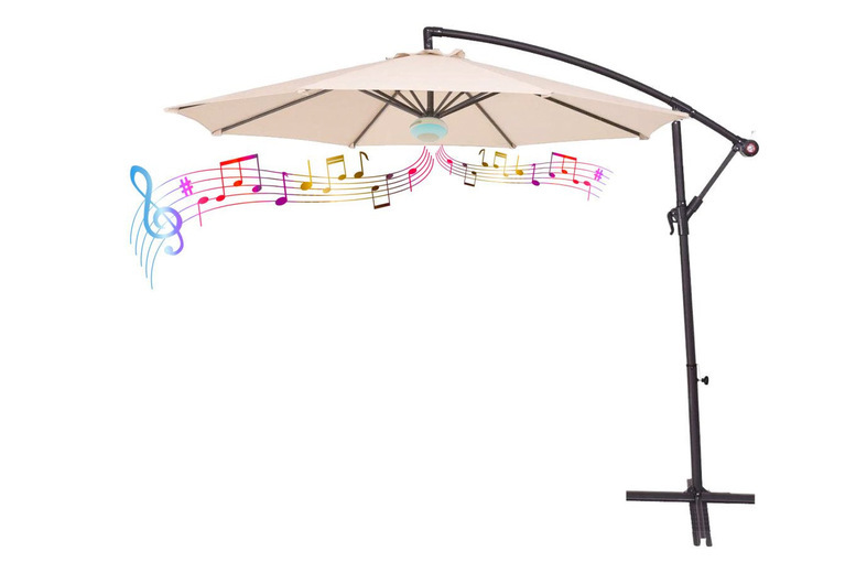 3M Aluminium Banana Parasol with Bluetooth Speaker & LED Lights - Modern Garden Shade | Wowcher