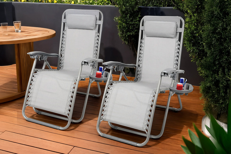 Keplin 2x Textoline Zero Gravity Reclining Garden Chairs – Heavy Duty, Foldable, Weather-Resistant | Wowcher
