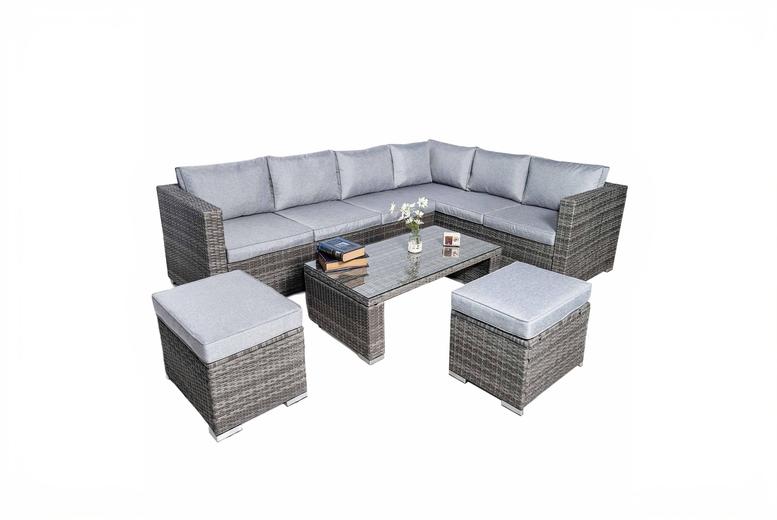 Vancouver Deluxe 7-Seater Weather-Resistant Rattan Patio Furniture Set – Modern Grey Vancouver Deluxe 7-Seater Weather-Resistant Rattan Patio Furniture Set – Modern Grey