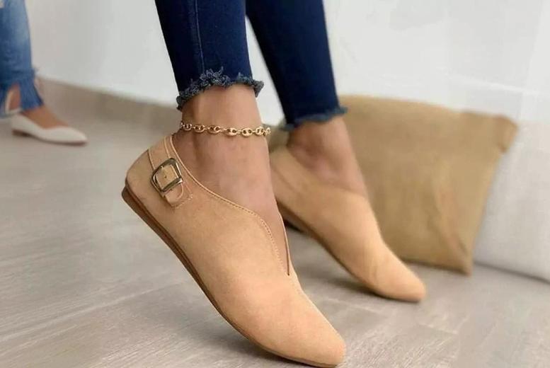 Black Women’s Casual Faux Suede Flats – Buckle Strap, Pointed Toe, 9 Sizes, 4 Colours – Ladies’ Everyday Slip-On Shoes | Wowcher