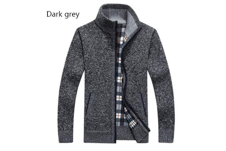 Men's Zipped Knit Sweater Jacket, M, Dark Grey | Wowcher