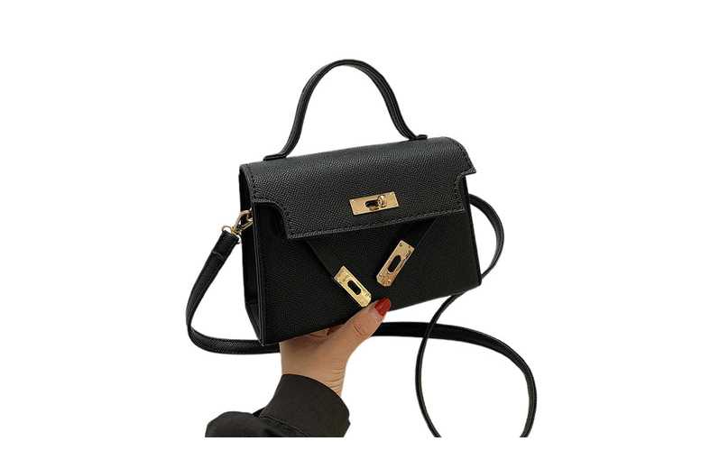 Unisex Black: Mini Birkin- Lock Fashion Crossbody Satchel Bag | Wowcher