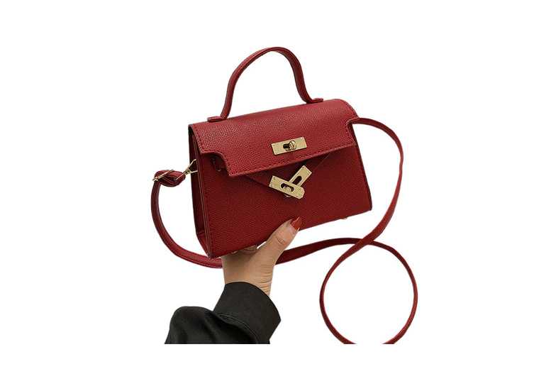 Unisex Red: Mini Birkin- Lock Fashion Crossbody Satchel Bag | Wowcher