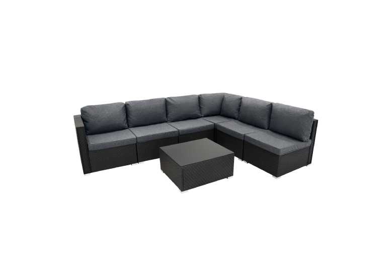 Rattan Modular 7 Piece Outdoor Furniture Set – Black/Grey