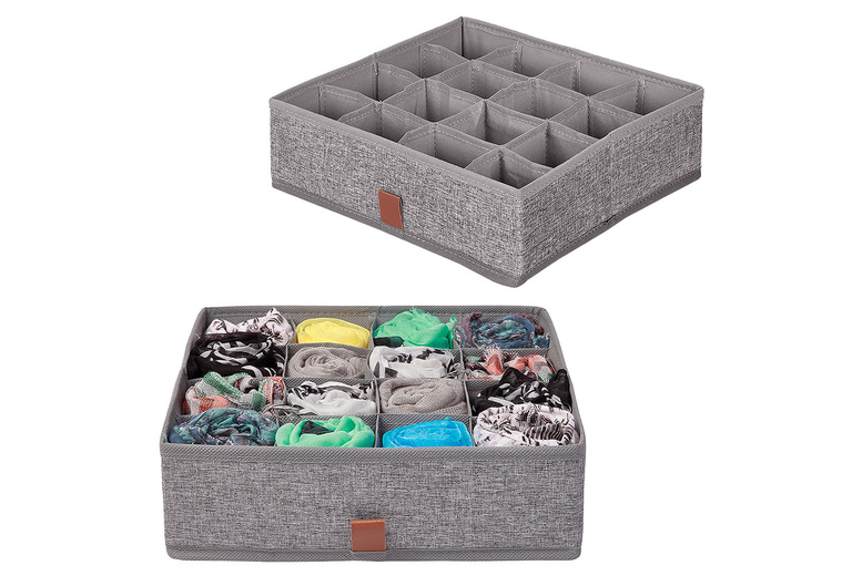 Alex Nash Grey Fabric 16-Section Modular Drawer Organiser – Space-Saving Storage Solution | Wowcher