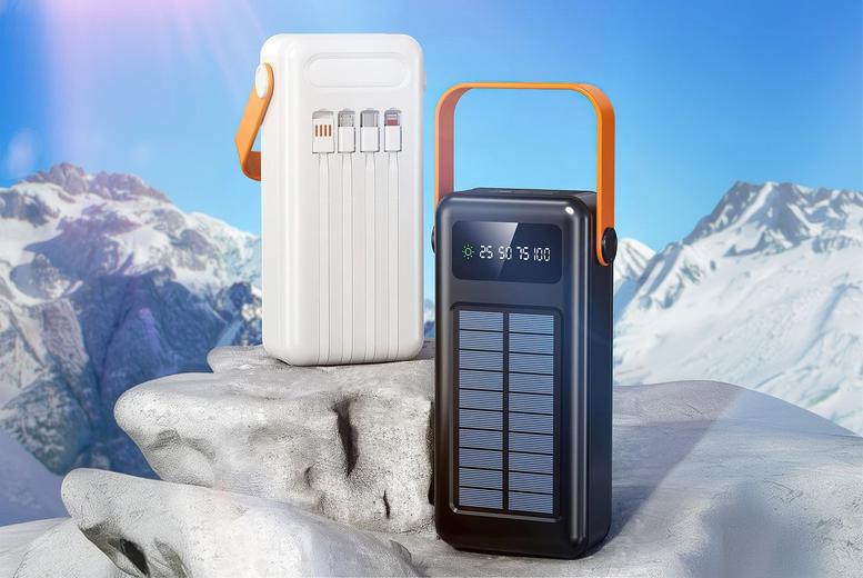 50000mAh Solar Power Bank Fast Charger – Multi-Device, iPhone & Samsung Compatible, Portable Outdoor Battery (White & Black) | Wowcher 50000mAh Solar Power Bank Fast Charger – Multi-Device, iPhone & Samsung Compatible, Portable Outdoor Battery (White & Black) | Wowcher