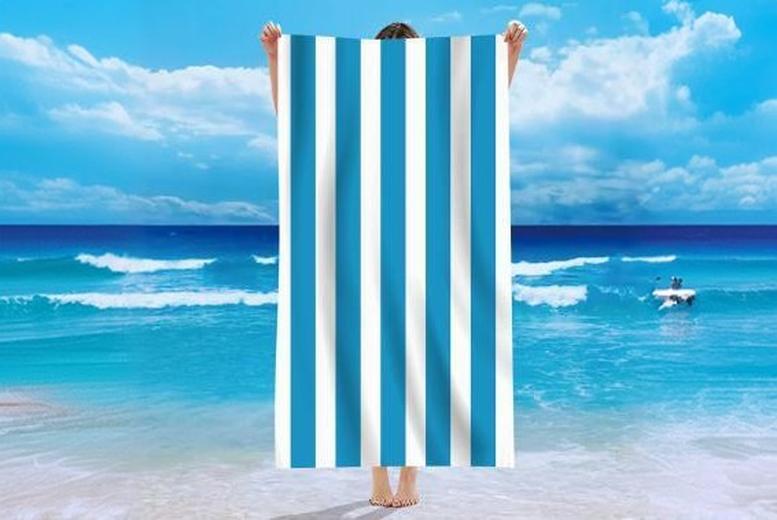 Quick-Dry Microfibre Striped Bathroom & Beach Towel – Large, Sand-Resistant, 8 Colours | Wowcher