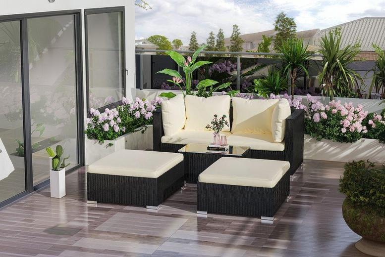 5-Piece Rattan Garden Dining Set with Tempered Glass Table 5-Piece Rattan Garden Dining Set with Tempered Glass Table