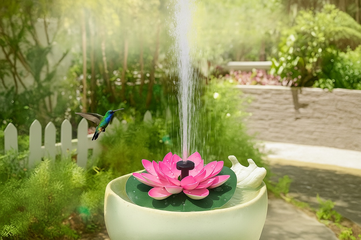 Solar Powered Lotus Flower Water Feature for Garden Fun | Wowcher