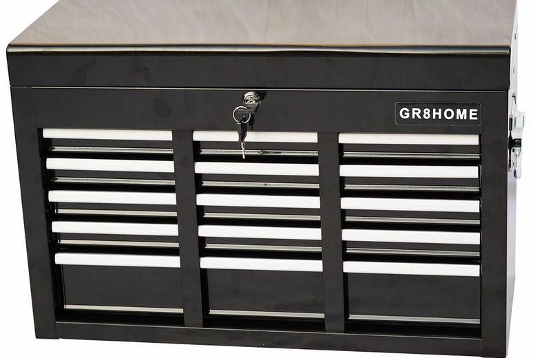 Black Portable Metal Tool Chest with 9 Lockable Drawers & Handle