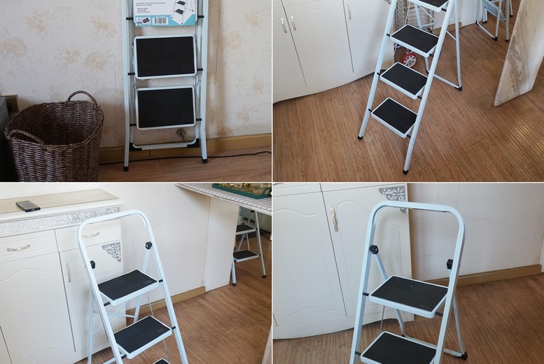 Heavy Duty Folding Metal Step Ladder - Non-Slip, Portable, Multi-Size for Home Cleaning & Maintenance | Wowcher