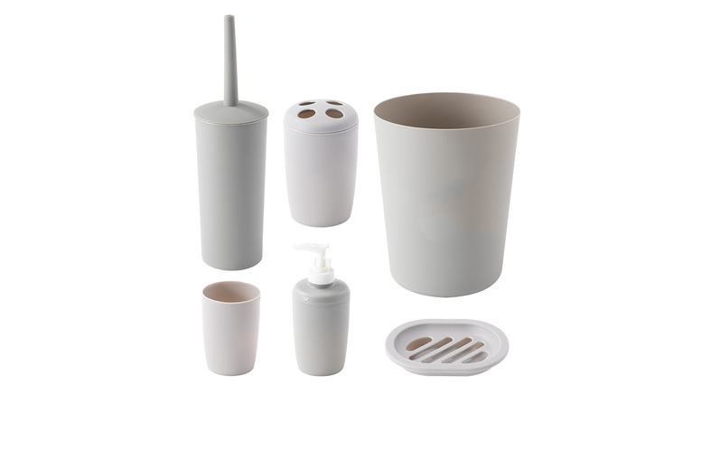 6-Piece Polypropylene Bathroom Accessory Set – Modern Minimalist, White or Grey | Wowcher