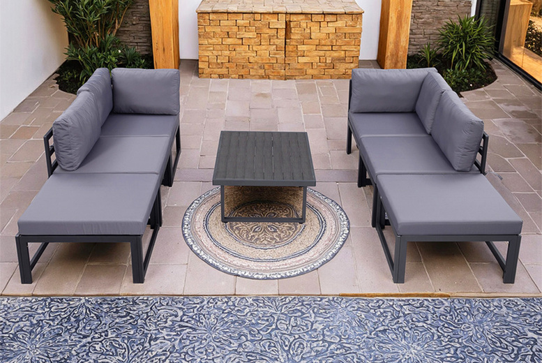 Weather-Resistant Modular Steel Patio Sofa Set – 4 or 6 Seater with Coffee Table | Wowcher Weather-Resistant Modular Steel Patio Sofa Set – 4 or 6 Seater with Coffee Table | Wowcher