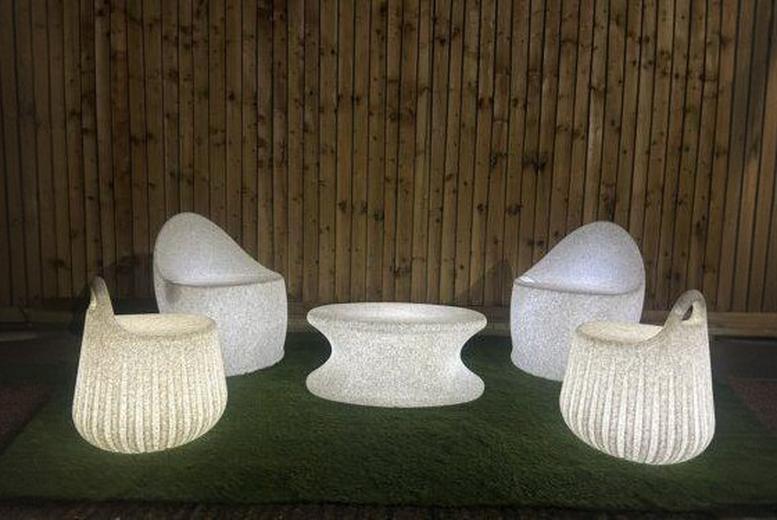 5-Piece Weatherproof LED Garden Lounge Set – Modern Polypropylene Seating | Wowcher