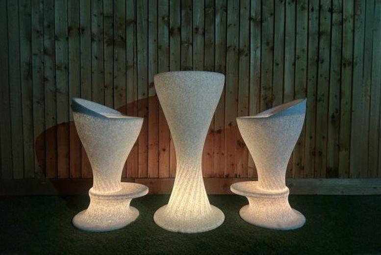 3-Piece Modern Polypropylene LED Outdoor Bar Set – Weatherproof, Rechargeable, Stone Finish | Wowcher