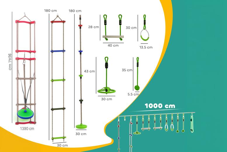 10Pc Outdoor Obstacle Course Kit for Kids (Ages 3-6) – Slackline, Monkey Bars, Gym Rings & More | Wowcher
