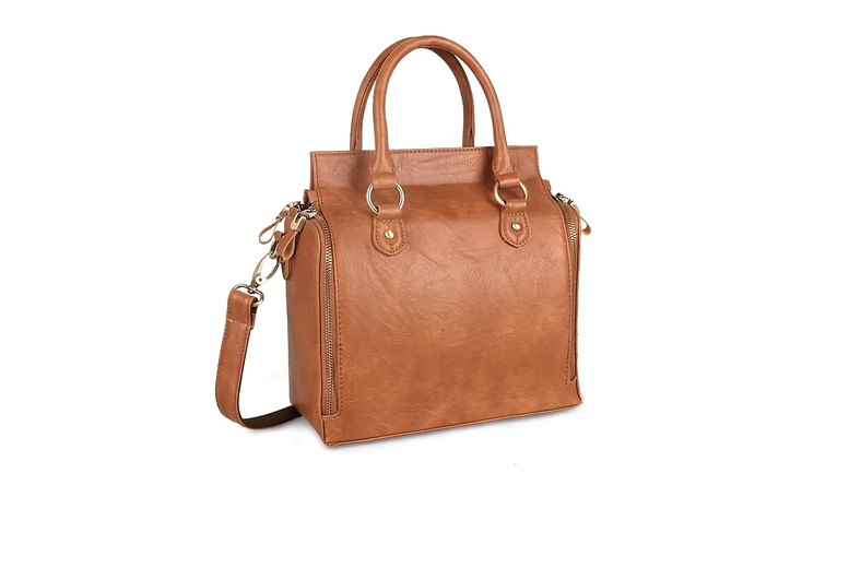 Black Women’s Retro Faux Leather Multi-Pocket Tote Bag | Wowcher