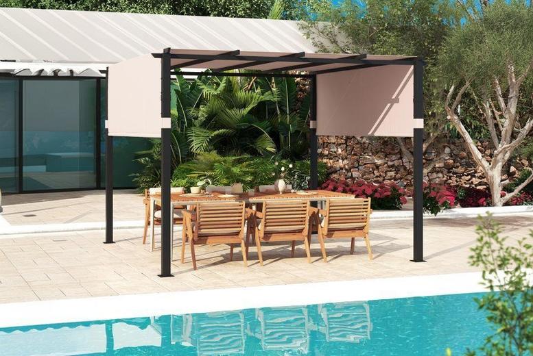 3m x 3m Weather-Resistant Metal Pergola with Retractable Canopies | Wowcher 3m x 3m Weather-Resistant Metal Pergola with Retractable Canopies | Wowcher