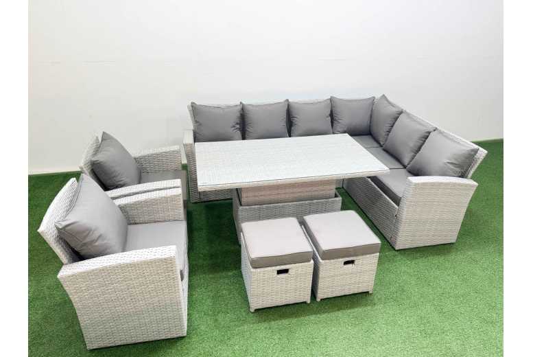 10-Seat Weather-Resistant Rattan Corner Sofa Set with Reclining Armchair | Wowcher