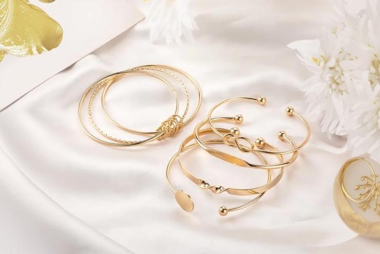 5-Piece Stackable Bangle Bracelet Set in Gold & Silver Tones – Hypoallergenic, Lightweight, Versatile | Wowcher 5-Piece Stackable Bangle Bracelet Set in Gold & Silver Tones – Hypoallergenic, Lightweight, Versatile | Wowcher